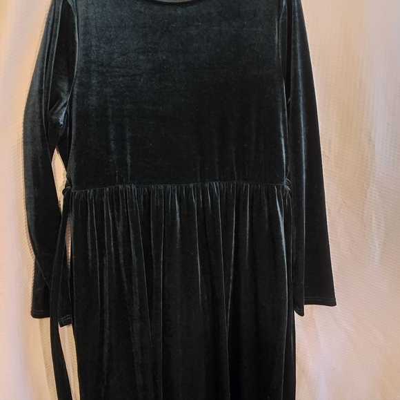 Zattcas Elegant Velvet Velour Dark GREEN Long Sleeve Maxi Dress Belt Pockets XXL - Picture 5 of 5